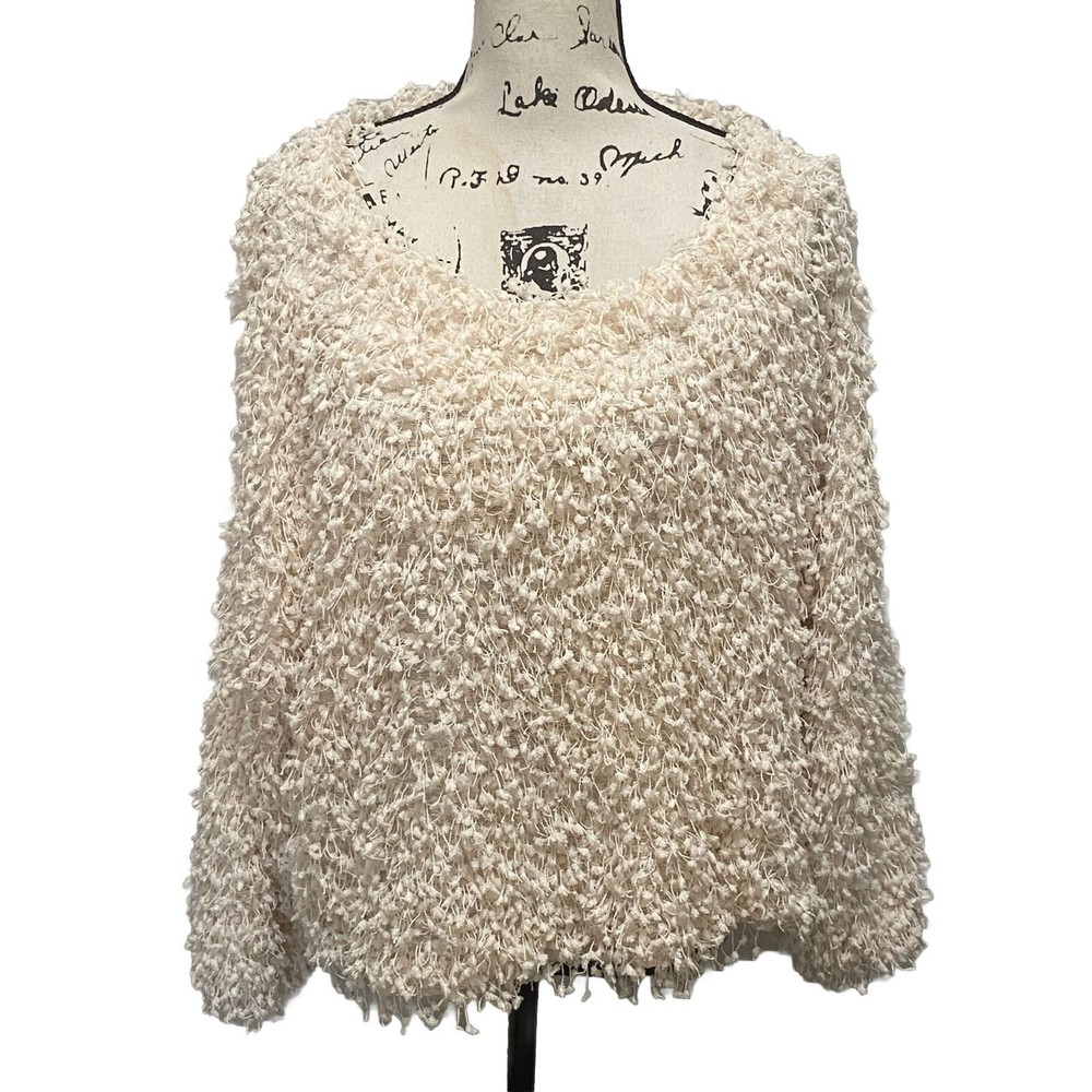 BLU PEPPER Women’s Cream Colored Shaggy Textured Pullover Top Sz L
